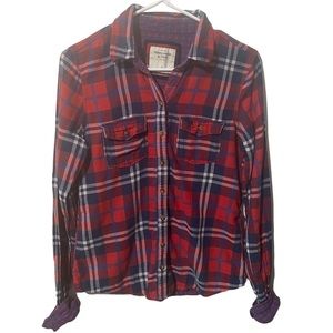 Abercrombie & Fitch Red, White & Blue Flannel Button Down Top